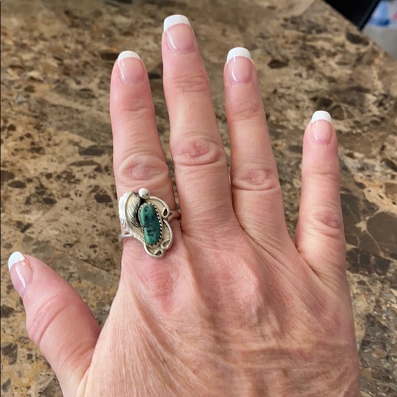 Antique sterling silver turquoise ring - Picture 1 of 8
